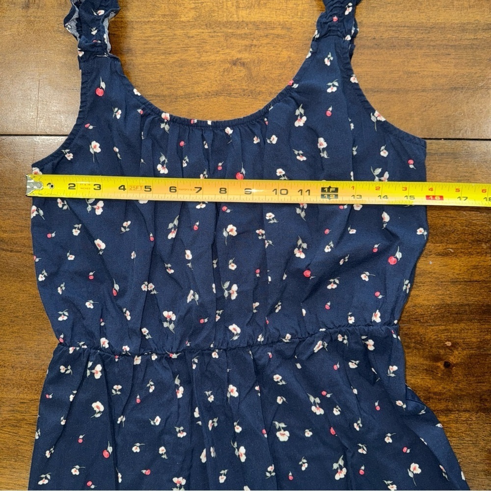 Banana Republic navy w/ flowers ruffle strap dress sleeveless tank small tall - Picture 8 of 10